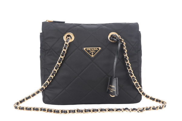 PRADA 1BG887 RE-EDITION 1995 SHOULDER BAG SAFFIANO CUIR NERO-FUOCO GOLD HARDWARE WITH DUST COVER AND CARD