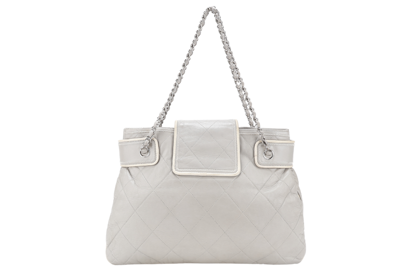 CHANEL MADEMOISELLE LOCK EAST WEST (1257xxxx) SHOPPING TOTE GREY CALFSKIN SILVER HARDWARE NO DUST COVER