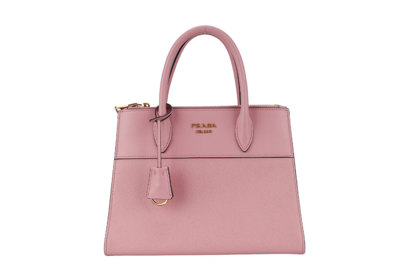 prada paradigme bag 1ba103 pink saffiano leather gold hardware with strap and dust cover