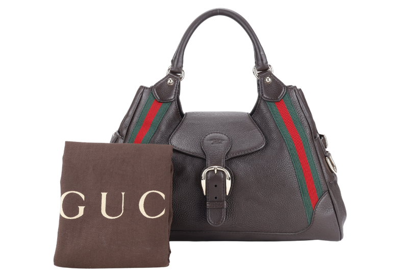 GUCCI HOBO BAG DARK BROWN LEATHER GOLD HARDWARE WITH DUST COVER