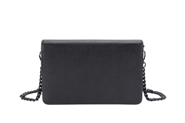 PRADA WALLET ON CHAIN (1BP019) BLACK SAFFIANO LEATHER BLACK HARDWARE WITH DUST COVER, CARD AND MIRROR