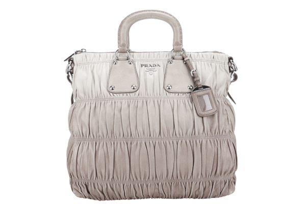 PRADA BN1935 NAPPA GAUFRE GREY COLOR LEATHER WITH CARD, STRAPS AND DUST COVER