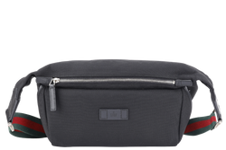 GUCCI TECHNO WEB BELT BAG BLACK CANVAS SILVER HARDWARE WITH DUST COVER