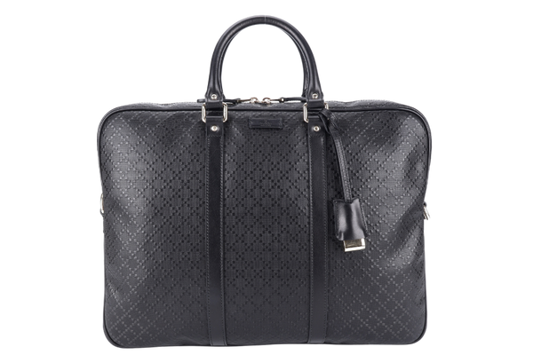 GUCCI DIAMANTE BRIEFCASE BLACK LEATHER 000926 WITH KEYS & LOCK AND DUST COVER