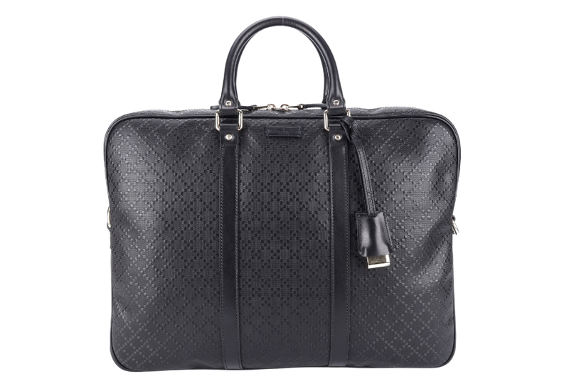 GUCCI DIAMANTE BRIEFCASE BLACK LEATHER 000926 WITH KEYS & LOCK AND DUST COVER