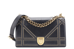 CHRISTIAN DIOR DIORAMA STUDDED BLACK LAMBSKIN GOLD HARDWARE (09-BO-0197) WITH DUST COVER AND CARD