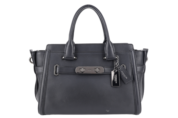 COACH SWAGGER 27 BLACK LEATHER SILVER HARDWARE WITH DUST COVER