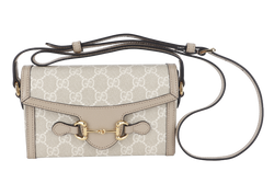 GUCCI MINI HORSEBIT 1955 (699296) BEIGE WHITE GG SUPREME CANVAS GOLD HARDWARE (PIG SKIN) WITH DUST COVER AND BOX