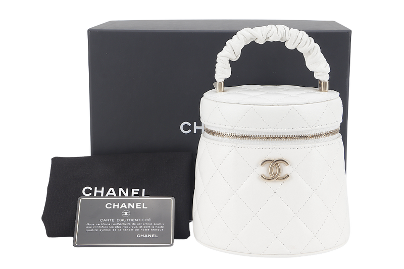 CHANEL 22S VANITY SMALL TOP HANDLE WHITE LAMBSKIN GOLD HARDWARE (3203xxxx) WITH CARD, DUST COVER AND BOX
