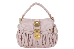 MIU-MIU MIU PINK MATELASSE LEATHER LARGE COFFER BAG GOLD HARDWARE WITH LEATHER STRAPS AND KEYS NO DUST COVER