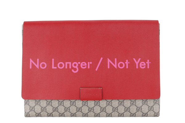 GUCCI GG SUPREME NO LONGER NOT YET LARGE CLUTCH RED LEATHER-CANVAS WITH DUST COVER