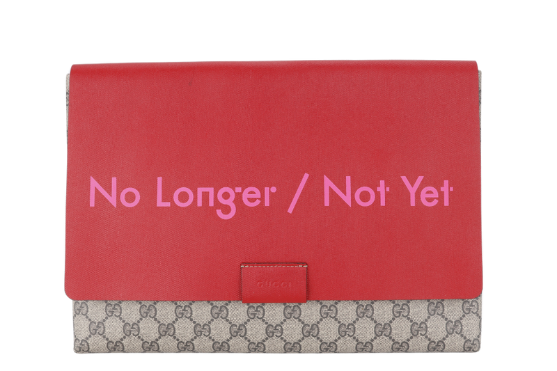 GUCCI GG SUPREME NO LONGER NOT YET LARGE CLUTCH RED LEATHER-CANVAS WITH DUST COVER