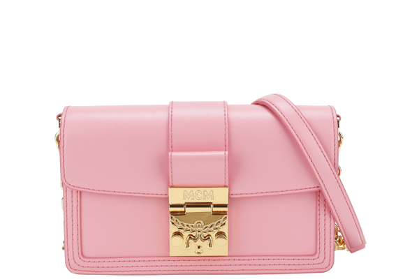 MCM GRETL VISETOS CROSSBODY PINK LEATHER GOLD HARDWARE WITH DUST COVER