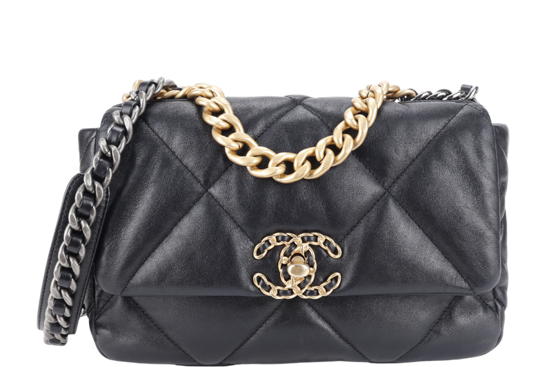CHANEL 19 (PUTHL4TJ) LAMBSKIN GOLD TONE SILVER & RUTHENIUM GOLD HARDWARE WITH DUST COVER