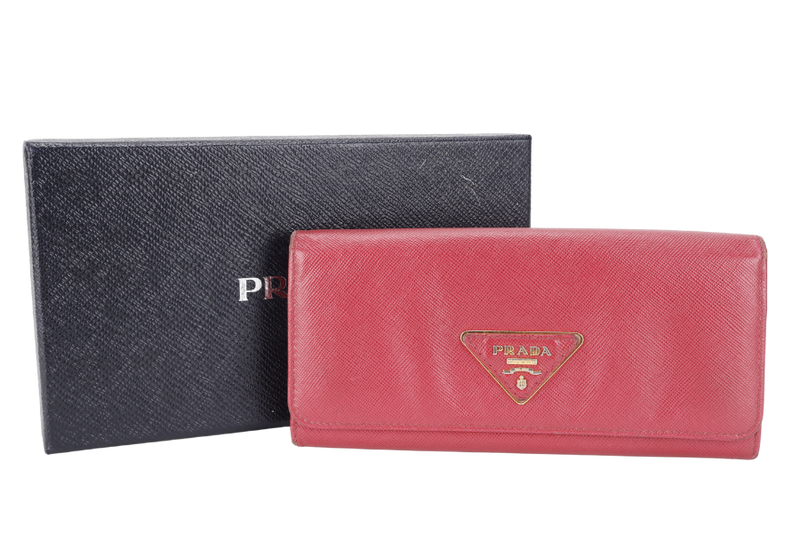 PRADA LONG WALLET PINK SAFFIANO LEATHER GOLD HARDWARE WITH BOX