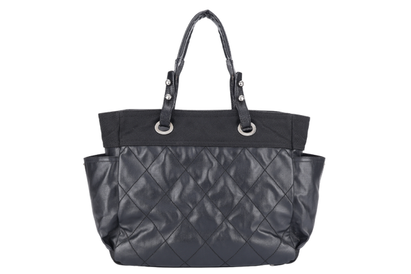 CHANEL COCO MARK PARIS BIARRITZ TOTE BAG LARGE BLACK COATED CANVAS SILVER HARDWARE (1227xxxx) NO DUST COVER