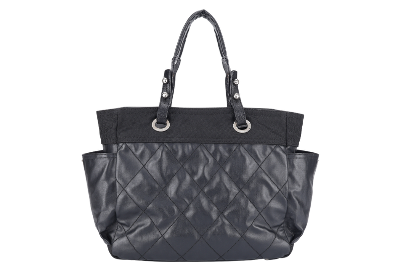 CHANEL COCO MARK PARIS BIARRITZ TOTE BAG LARGE BLACK COATED CANVAS SILVER HARDWARE (1227xxxx) NO DUST COVER