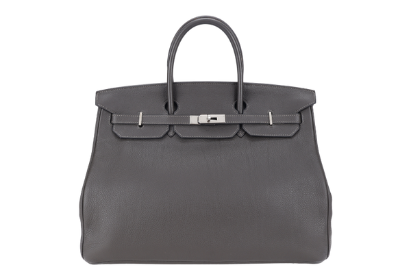 HERMES BIRKIN 40 TOGO LEATHER ETAIN SILVER HARDWARE STAMP K (YEAR 2007) WITH DUST COVER, RAINCOAT, PADLOCK AND KEYS