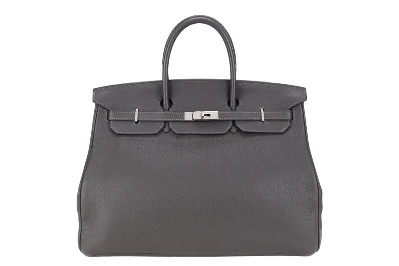HERMES BIRKIN 40 TOGO LEATHER ETAIN SILVER HARDWARE STAMP K (YEAR 2007) WITH DUST COVER, RAINCOAT, PADLOCK AND KEYS