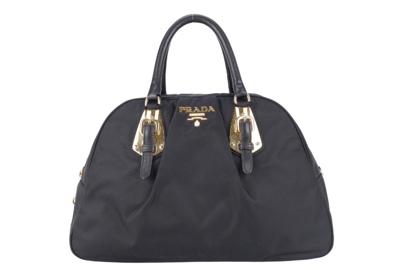 PRADA BL0470 BLACK NYLON BOWLING BAG GOLD HARDWARE WITH CARD, DUST COVER AND LOCK