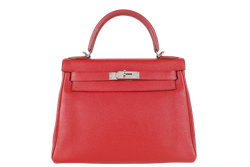 HERMES KELLY 28 RETOURNE ROUGE GRENAT TOGO LEATHER PHW STAMP M SQUARE (2009) NO DUST COVER