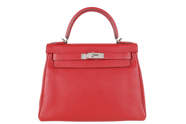 HERMES KELLY 28 RETOURNE ROUGE GRENAT TOGO LEATHER PHW STAMP M SQUARE (2009) NO DUST COVER