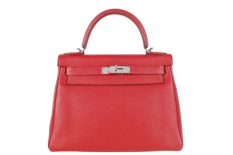 HERMES KELLY 28 RETOURNE ROUGE GRENAT TOGO LEATHER PHW STAMP M SQUARE (2009) NO DUST COVER