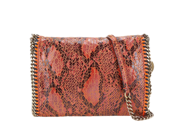 STELLA MCCARTNEY FALABELLA FOLD OVER BAG ORANGE RED PHYTON EMBOSSED GOLD HARDWARE NO DUST COVER