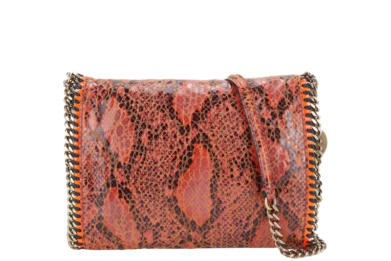 STELLA MCCARTNEY FALABELLA FOLD OVER BAG ORANGE RED PHYTON EMBOSSED GOLD HARDWARE NO DUST COVER