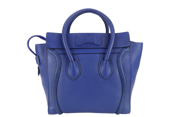 CELINE LUGGAGE TOTE BAG MICRO BLUE CALF LEATHER SILVER HARDWARE NO DUST COVER