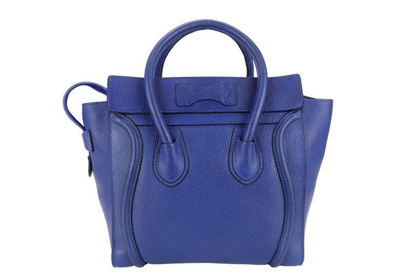 CELINE LUGGAGE TOTE BAG MICRO BLUE CALF LEATHER SILVER HARDWARE NO DUST COVER