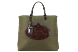 PRADA BR3227 KHAKI GREEN NYLON TOTE WITH CARD, STRAPS AND DUST COVER