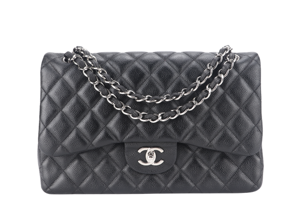 CHANEL CLASSIC DOUBLE FLAP BAG JUMBO BLACK CAVIAR SILVER HARDWARE (1803xxxx) NO DUST COVER