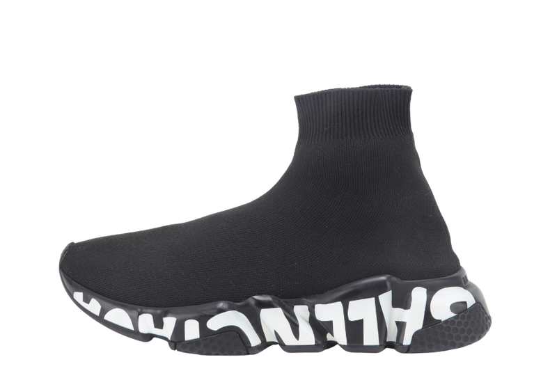 BALENCIAGA KNIT GRAFFITI SOLE SPEED LT GRAFFITI SNEAKERS IN BLACK EU SIZE 38 WITH DUST COVER NO BOX