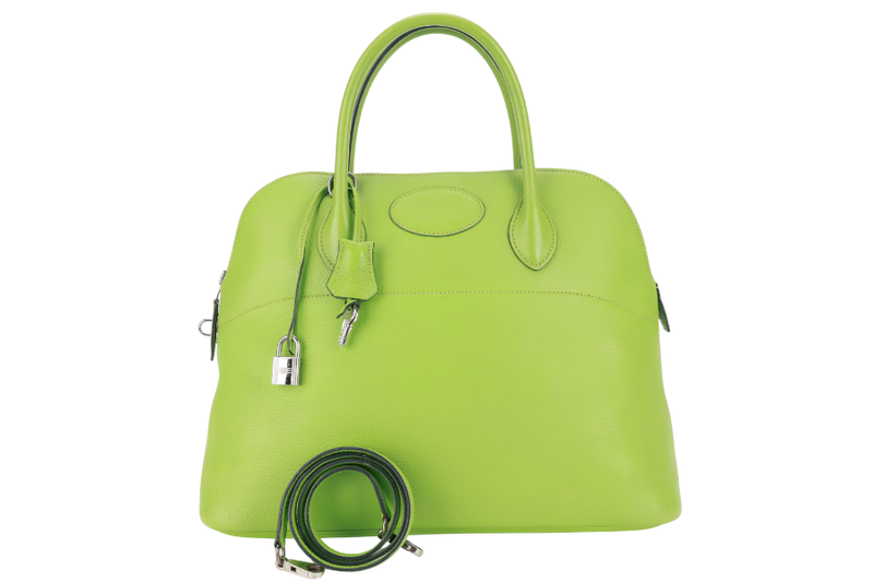 HERMES BOLIDE 35 NANNY GREEN TOGO LEATHER STAMP G SQUARE (YEAR 2003) WITH LOCK&KEYS AND STRAPS NO DUST COVER