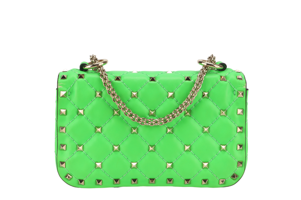 VALENTINO GARAVANI ROCKSTUD MINI GREEN CALFSKIN LIGHT GOLD HARDWARE NO DUST COVER