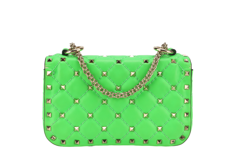 VALENTINO GARAVANI ROCKSTUD MINI GREEN CALFSKIN LIGHT GOLD HARDWARE NO DUST COVER
