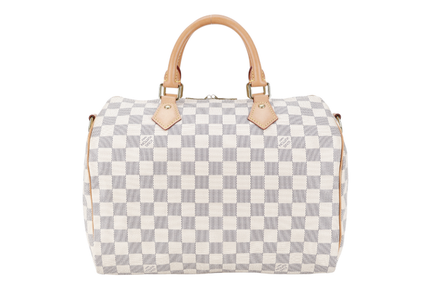 LOUIS VUITTON N40592 SPEEDY BANDOULIERE 30 DAMIER AZUR CANVAS GOLD HARDWARE WITH STRAPS, DUST COVER AND BOX