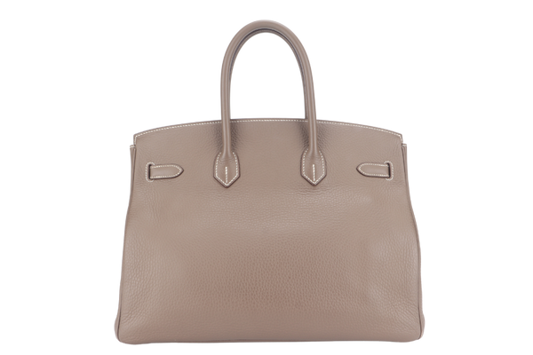 HERMES BIRKIN 35 ETOUPE CLEMENCE LEATHER SILVER HARDWARE STAMP P (YEAR 2012) WITH KEYS, LOCK AND DUST COVER