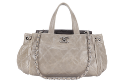 CHANEL TWO WAY TOTE BAG (12995xxxx) GREY MEDIUM EDGE CALFSKIN SILVER HARDWARE NO DUST COVER