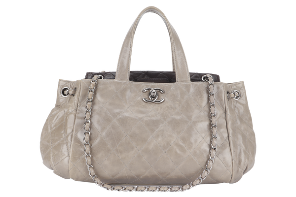 CHANEL TWO WAY TOTE BAG (12995xxxx) GREY MEDIUM EDGE CALFSKIN SILVER HARDWARE NO DUST COVER