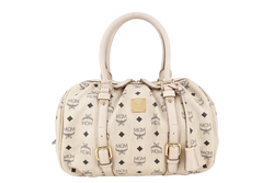 MCM BOSTON LIGHT BEIGE MONOGRAM CANVAS GOLD HARDWARE WITH KEYS, LOCK AND DUST COVER