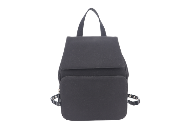 SALVATORE FERRAGAMO BACKPACK BLACK NYLON SILVER HARDWARE WITH DUST COVER