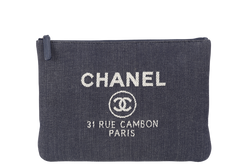 CHANEL O CASE BLUE DENIM CLUTCH (2187xxxx) NO CARD