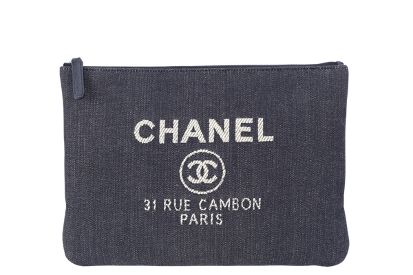 CHANEL O CASE BLUE DENIM CLUTCH (2187xxxx) NO CARD