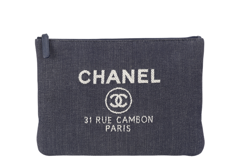 CHANEL O CASE BLUE DENIM CLUTCH (2187xxxx) NO CARD