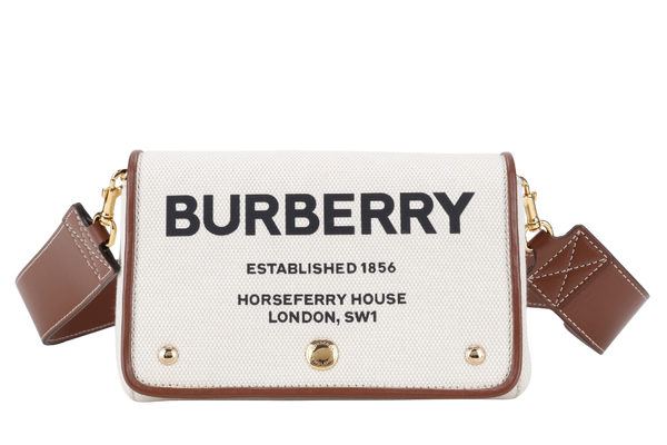 BURBERRY HACKBERRY CANVAS BAG BEIGE WITH BROWN TRIM WITH STRAPS AND DUST COVER