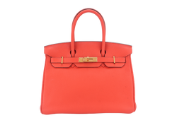 HERMES BIRKIN 30 FEU TOGO GOLD HARDWARE STAMP X (YEAR 2016) WITH LOCK&KEYS AND DUST COVER