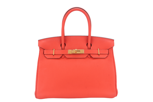 HERMES BIRKIN 30 FEU TOGO GOLD HARDWARE STAMP X (YEAR 2016) WITH LOCK&KEYS AND DUST COVER
