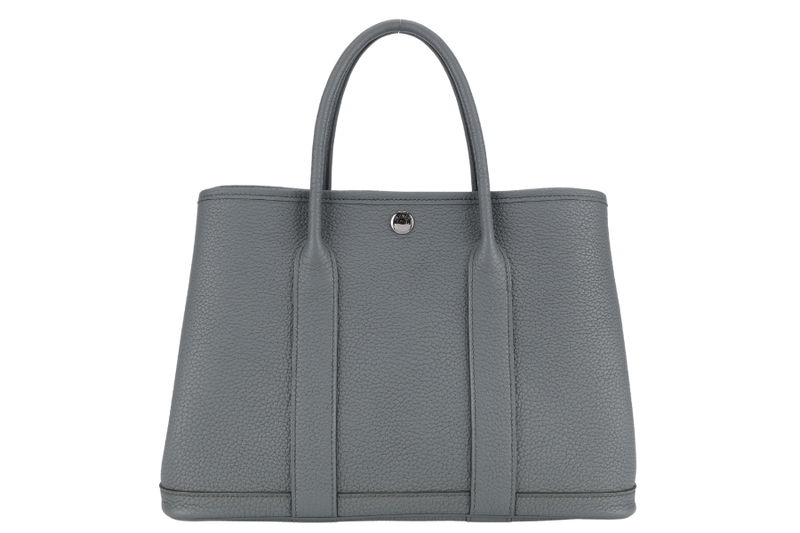 HERMES GARDEN PARTY TPM 30CM GRIS MEYER STAMP W(2024) NEGONDA LEATHER PALLADIUM HARDWARE WITH DUST COVER AND BOX